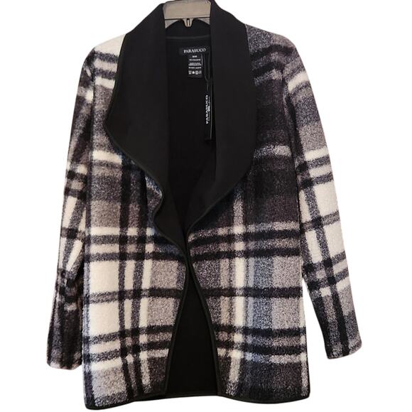 NWT Parasuco Boucle Plaid Cardigan Jacket, open front, black & gray, sz Medium - Picture 2 of 12